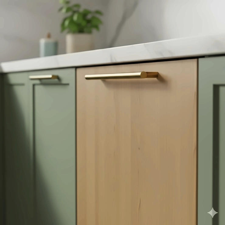 Close-up of a high-end custom kitchen panel attached to a panel ready dishwasher door.