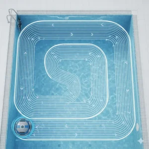 A visual representation of an optimal, systematic cleaning pattern used by the best automatic pool cleaners to ensure full coverage of the pool floor.