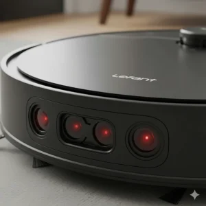 Close-up of the Lefant robot vacuum's advanced infrared anti-collision sensors, which prevent it from bumping into furniture.