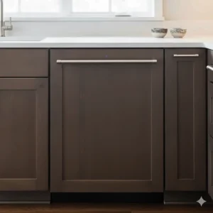 Custom panel-ready Monogram dishwasher seamlessly installed for a true-flush, fully integrated look within luxury cabinetry.