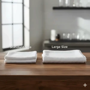 A visual comparison showing the difference between a standard and an oversized bar mop towel.