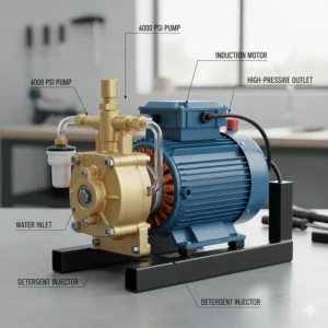 High-performance 4000 PSI electric pressure washer motor and pump assembly diagram.