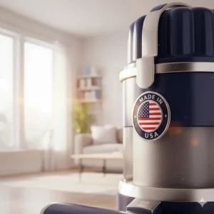 Image of a 'Made in USA' label or logo affixed to a premium vacuum cleaner.