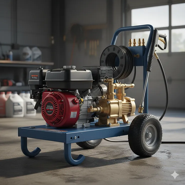 Commercial pressure washer 4000 PSI with a heavy-duty engine and triplex pump, designed for professional cleaning tasks.