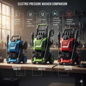 Detailed side-by-side comparison of features from the best electric pressure washer models.