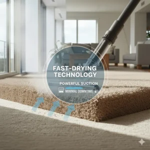 Graphic highlighting the quick-dry technology or powerful suction of the cleaner, ensuring minimal downtime after the deep cleaning process.