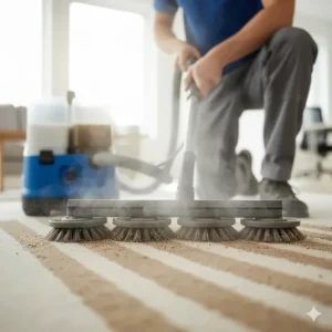 Illustration showing the machine's rotating brushes or SpinScrub technology agitating deep into the carpet fibers for effective cleaning.
