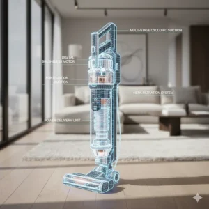 Diagram explaining the powerful and efficient motor technology that justifies the cost of the most expensive vacuum.