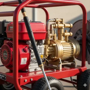 Close-up of the powerful engine that drives the 5000 psi pressure cleaner for maximum performance.
