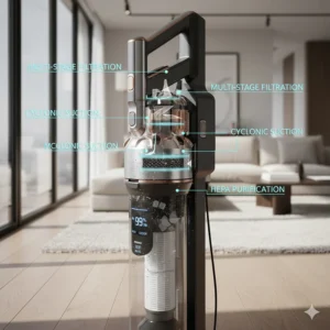 Detailed view of the advanced filtration and purification system unique to this high-end, most expensive vacuum.