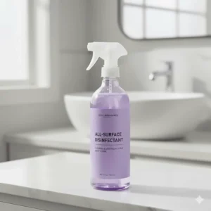 The multi-surface disinfectant cleaner bottle from the essential bathroom cleaner kit for daily sanitation.