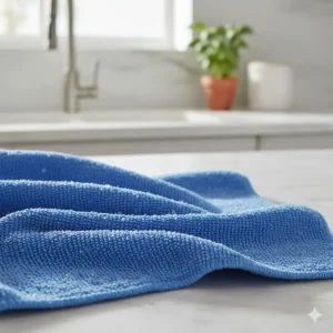 Close-up of the ultra-absorbent texture of a premium microfiber cleaning cloth for the kitchen.