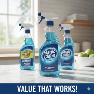 An illustration using abstract shapes (like fresh air or bubbles) to represent the pleasant, fresh scent of the Magic Clean Cleaner after use.