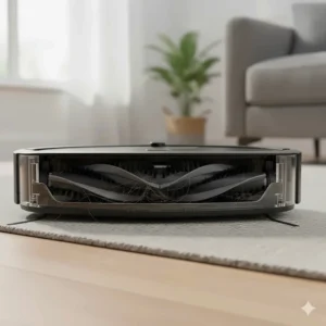 A close-up view of the Roomba's unique counter-rotating Dual Multi-Surface Rubber Brushes, which are effective at preventing hair tangles.