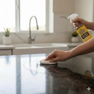Applying a granite sealer to a porous granite surface after cleaning to provide stain and etch protection.
