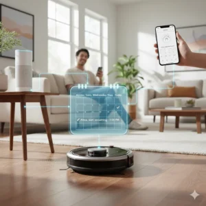 A visual representation of a weekly cleaning schedule set via Alexa for a robot vacuum.