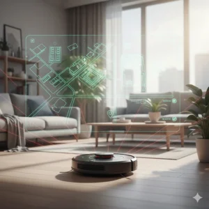 Illustration showing how the best wifi robot vacuum uses LiDAR sensors to map a home layout.