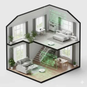 Diagram of a Lidar robot vacuum storing multiple floor plans for efficient cleaning in multi-story homes.