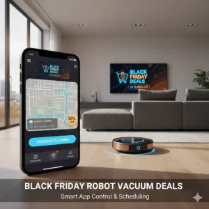 A smartphone interface showing a cleaning schedule for a robot vacuum on sale.