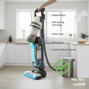 Diagram of a completely sealed vacuum system ensuring no dirty air leaks before filtration.