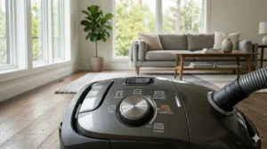 A diagram of suction power settings on a canister vacuum optimized for different floor surfaces.