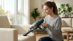 Converting a lightweight stick vacuum into a handheld tool to clean apartment stairs and upholstery.
