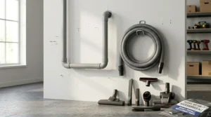 Array of essential central vacuum attachments and extension wands showing cost-effective cleaning accessories for hard floors and carpets.
