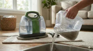 A heavy-duty upright carpet cleaner under 300 dollars with a wide cleaning path designed for high traffic areas.