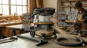 Close-up of a high-efficiency HEPA filter designed for capturing fine dust in the best shop vacuum models.