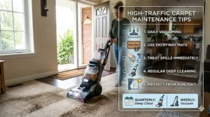 An infographic sharing maintenance tips to extend the life of carpets in high traffic areas.