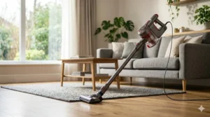 Slim stick vacuum under $200 cleaning narrow spaces under furniture.