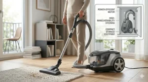 A compact and lightweight German canister vacuum cleaner for small apartments.