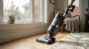 Sleek cordless vacuum model cleaning a carpet, ideal for those seeking a quality vacuum under $500.
