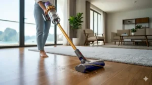 Soft roller head of a high end vacuum cleaner on hardwood floor