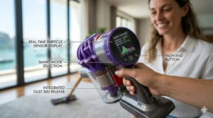Smart sensor display on a high end vacuum cleaner handle