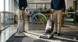 A side-by-side efficiency comparison of cleaning speeds between a standard and an investment vacuum cleaner