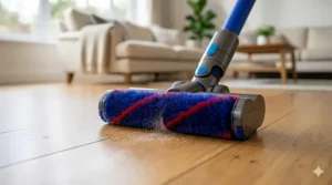 Detail view of a soft-bristled vacuum brush attachment designed for delicate hardwood floors.