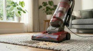 Close-up of vacuum under $200 demonstrating strong suction on hard floors.