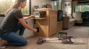 A battery-powered vacuum for rv cleaning while boondocking off-grid.