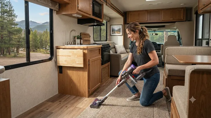 A compact, powerful vacuum cleaner designed specifically for cleaning tight spaces in an RV.