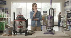 A homeowner deciding between a wet-dry vacuum and a regular vacuum for home maintenance.
