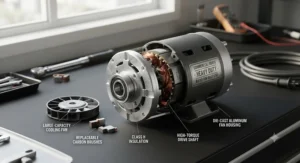 Close up of a durable commercial vacuum motor designed for daily, high-volume cleaning tasks.