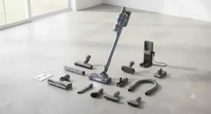 Complete set of a multi-surface vacuum with LED headlights and various attachments