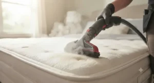 A close-up view of a professional steam cleaner for deep cleaning and sanitizing mattresses