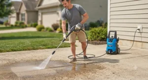 An electric pressure washer featuring an ergonomic spray wand and high-pressure hose for easy maneuverability.