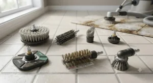 Various scrub brush attachments for a grout cleaning machine for hard water buildup and deep tile restoration.