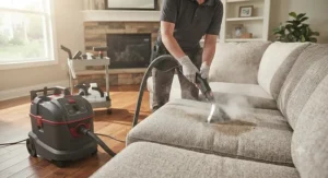 A professional steam cleaner for deep cleaning fabric sofas and removing stubborn stains