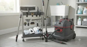 Various attachments included with a professional steam cleaner for deep cleaning multiple home surfaces