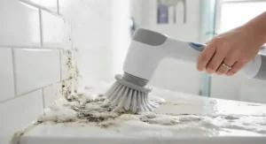 Electric bathroom scrubber for tile and grout deeply cleaning dark grout lines
