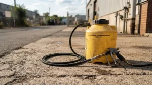 A portable car washer with water tank for driveway washing acting as a hose alternative